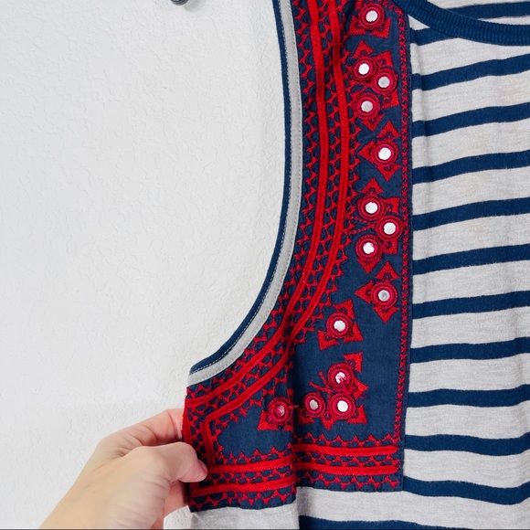 Free People tank top blue gray “wear your sparkle” embroidered striped boho - Picture 5 of 12